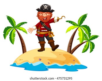 Pirate standing on the island illustration
