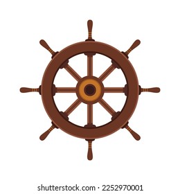 Pirate steering wheel. The steering wheel. An old wooden ship's rudder for steering on the sea. Icon, clipart for website about history, travel, pirates.