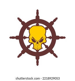 Pirate steering wheel with skull. Vector illustration
