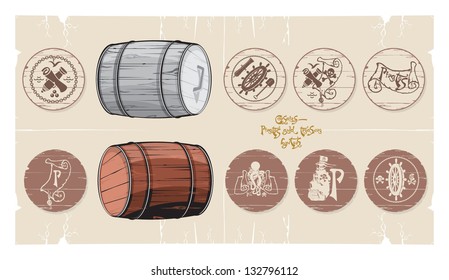 Pirate stencils on drums, 1, vector