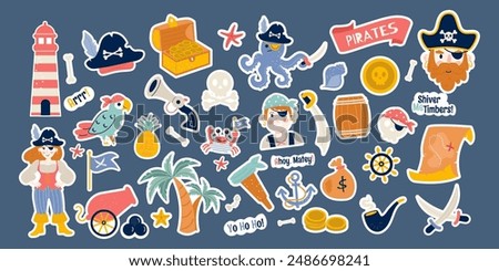 Pirate stickers collection flat style