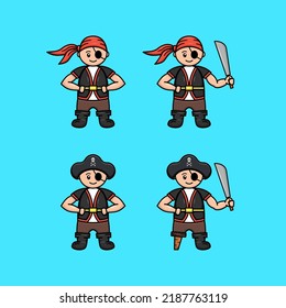 The pirate stood holding a drawn sword. cute character web icon