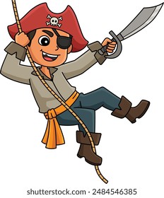 Pirate Swinging Cartoon Colored Clipart 
