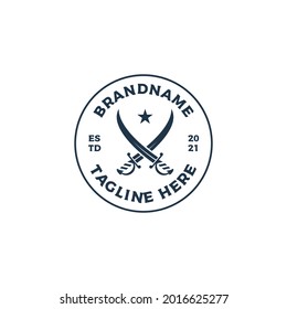 Pirate sword badge logo design vector illustration