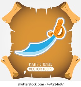 Pirate sword. Cold medieval weapons. Vector stickers on the pirate theme.