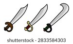 Pirate Sword Cutlass Icon Set Vintage Sabre Weapon Illustration