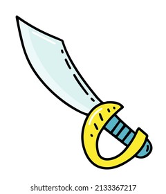 Pirate sword doodle flat illustration isolated on white background
