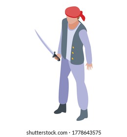 Pirate mit Schwertsymbol. Isometrisch aus Piraten mit Schwert-Vektorsymbol für Webdesign einzeln auf weißem Hintergrund