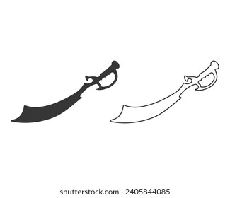 Pirate sword line icon set isolated on black and white background. Sabre sign. Vector