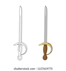 Pirate sword on a white background. Hand drawing in cartoon style. Coloring book for children. Isolated vector object.