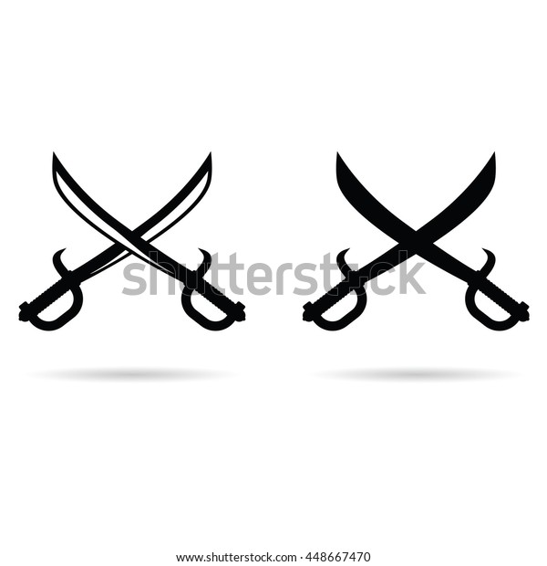 黒いイラストでセットされた海賊の刀 のベクター画像素材 ロイヤリティフリー