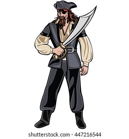 Pirate With Sword. Vector illustration. Character.