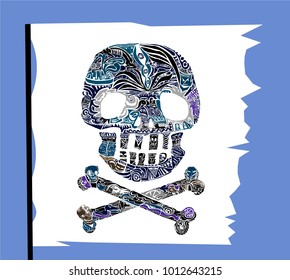 pirate symbol Jolly Rogers Decorative ornamental vector emblem on flag for decorative works or other print