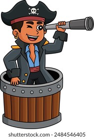 Pirate with Telescope Cartoon Colored Clipart