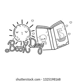 pirate text book with sun kawaii day celebration