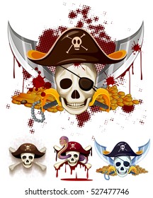 Pirate theme logo with skulls illustration