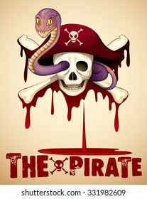 Pirate theme with skull and snake illustration