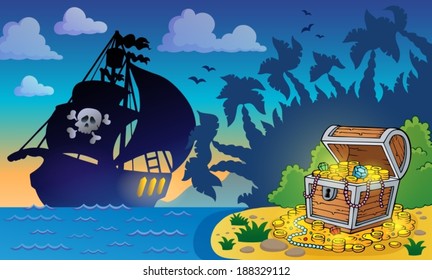 Pirate theme with treasure chest 6 - eps10 vector illustration.