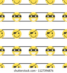 Pirate and thief Emoticon seamless pattern, flat design for use as wallpaper or background