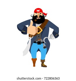 Pirate thumbs up. filibuster winks emoji. buccaneer cheerful. Vector illustration
