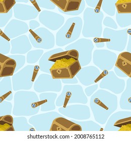 pirate treasure box and scope seamless pattern
