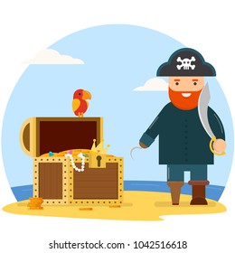Pirate with treasure chest