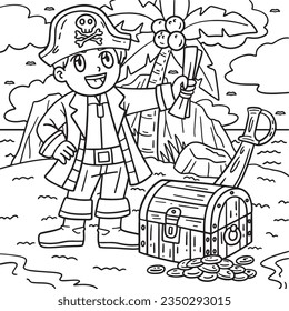 Pirate and Treasure Chest Coloring Page for Kids