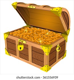 pirate a treasure chest of gold coins on a white background vector