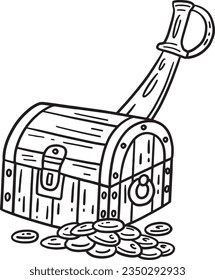 Pirate Treasure Chests and Cutlass Isolated 
