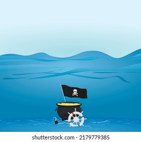 Pirate treasure deep in sea. vector