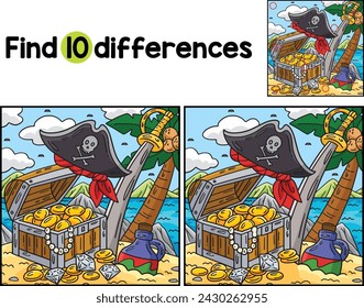 Pirate Treasure, Hat, Cutlass Find The Differences