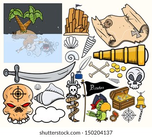 Pirate Treasure Hunt Vector Illustrations Set