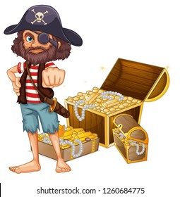 A pirate with treasure illustration