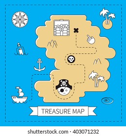 Pirate treasure island vector map