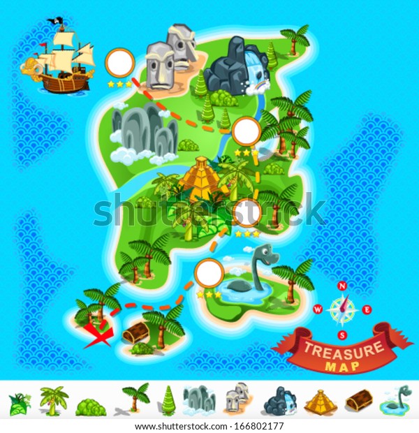 Pirate Treasure Map Stock Vector (Royalty Free) 166802177 | Shutterstock