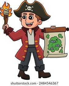 Pirate With Treasure Map Cartoon Colored Clipart 