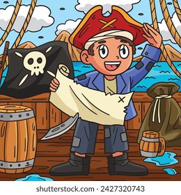 Pirate with Treasure Map Colored Cartoon 