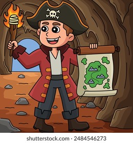 Pirate With Treasure Map Colored Cartoon 