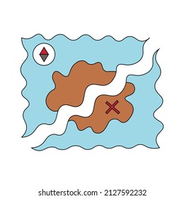Mapa del tesoro pirata. Dibujar ilustración en color
