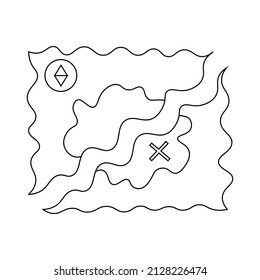 Pirate treasure map. Draw illustration in black and white