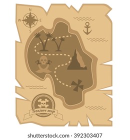 Pirate Treasure Map in flat style