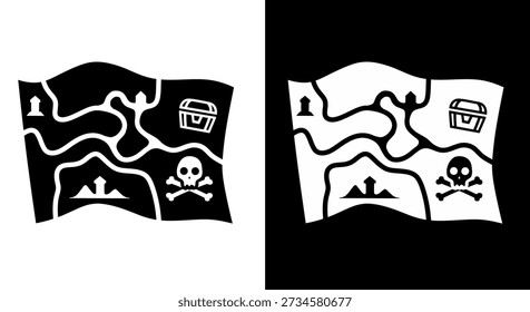 Pirate Treasure Map Icon Schwarz-Weiß Illustration Abenteuer