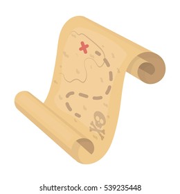 Pirate treasure map icon in cartoon style isolated on white background. Pirates symbol stock vector illustration.