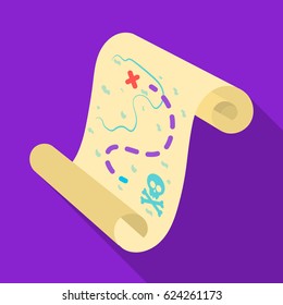 Pirate treasure map icon in flat style isolated on white background. Pirates symbol stock vector illustration.