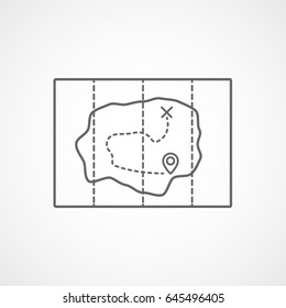 Pirate Treasure Map Line Icon On White Background
