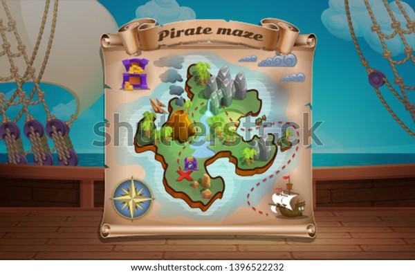 Pirate Treasure Map On Old Scroll Stock Vector Royalty Free