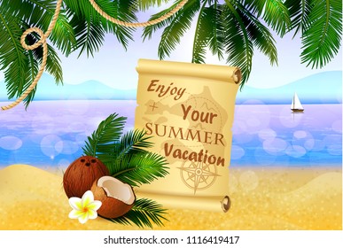 pirate treasure map on tropical background