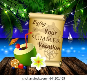 pirate treasure map on tropical background