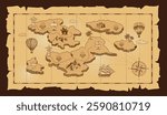 Pirate treasure map on white. Hand-drawn illustrations.