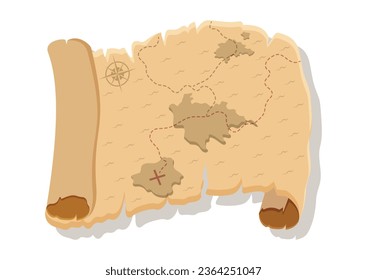 Pirate Treasure Map Vector Flat Design Isolated on White Background